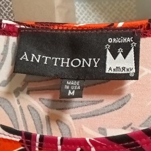 FINAL PRICE NWOT ANTTHONY orange multi-colored sleeveless assymetrical blouse M